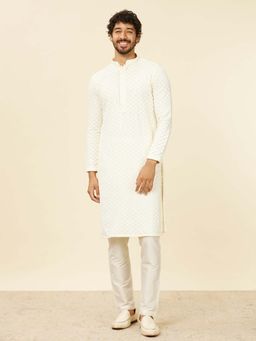 Manyavar - Cream Viscose Embroidered Kurta with Pyjama (Set of 2)