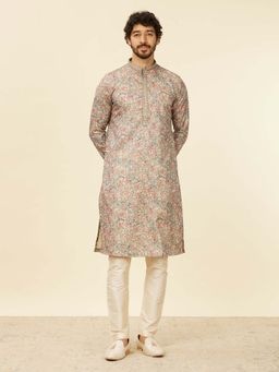 Manyavar - Grey Viscose Blend Embroidered Kurta with Pyjama (Set of 2)