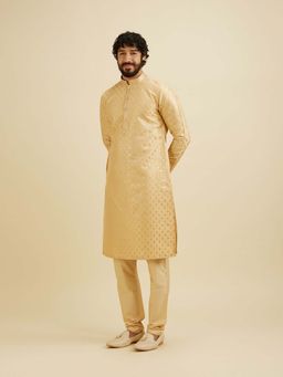Manyavar - Beige Art Silk Embroidered Kurta with Pyjama (Set of 2)