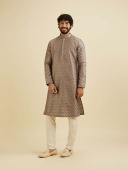 Manyavar - Grey Art Silk Embroidered Kurta with Pyjama (Set of 2)