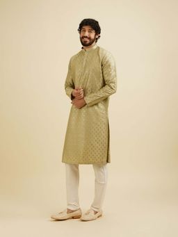 Manyavar - Green Art Silk Embroidered Kurta with Pyjama (Set of 2)