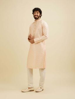 Manyavar - Peach Art Silk Embroidered Kurta with Pyjama (Set of 2)