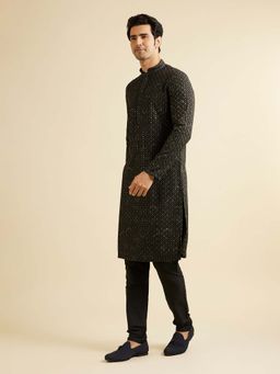 Manyavar - Black Viscose Embroidered Kurta with Pyjama (Set of 2)