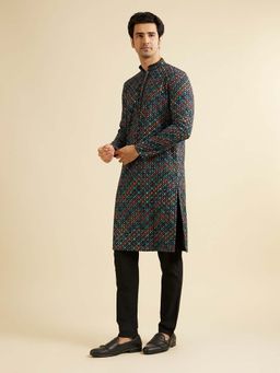 Manyavar - Black Viscose Embroidered Kurta with Pyjama (Set of 2)