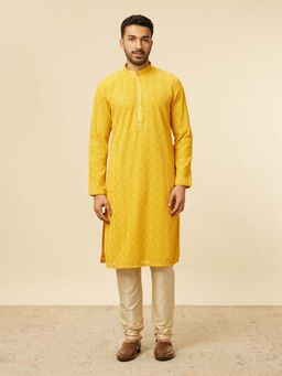 Manyavar - Mustard Georgette Embroidered Kurta with Pyjama (Set of 2)
