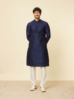 Manyavar - Blue Art Silk Embroidered Kurta with Pyjama (Set of 2)