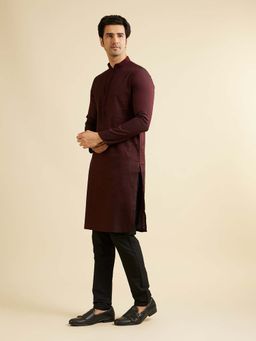 Manyavar - Maroon Viscose Blend Embroidered Kurta with Pyjama (Set of 2)