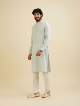 Manyavar - Blue Viscose Blend Embroidered Kurta with Pyjama (Set of 2)