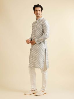 Manyavar - Grey Viscose Blend Printed Kurta with Pyjama (Set of 2)