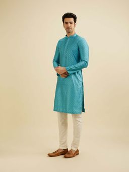 Manyavar - Blue Art Silk Embroidered Kurta with Pyjama (Set of 2)