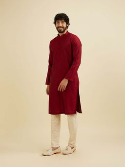 Manyavar - Maroon Viscose Blend Embroidered Kurta with Pyjama (Set of 2)