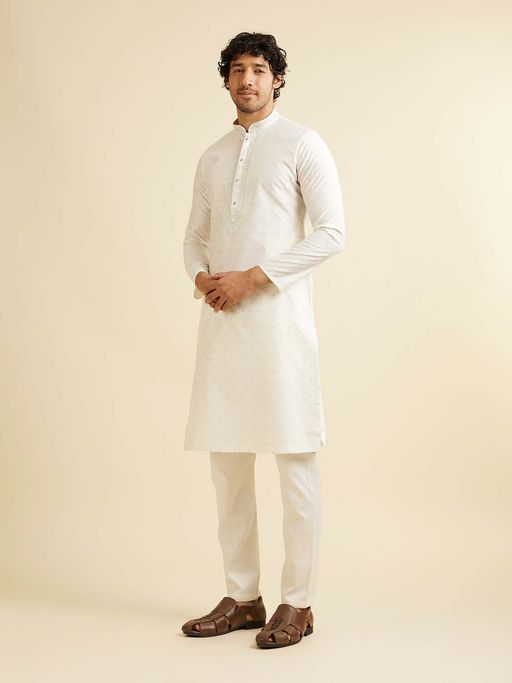 Manyavar White Viscose Blend Embroidered Kurta with Pyjama (Set of 2)