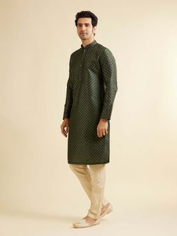Manyavar - Green Art Silk Embroidered Kurta with Pyjama (Set of 2)