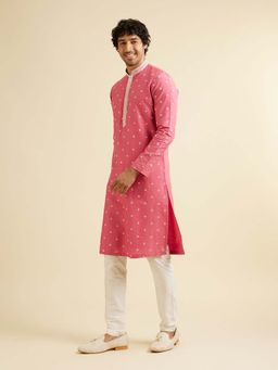Manyavar - Pink Viscose Blend Embroidered Kurta with Pyjama (Set of 2)