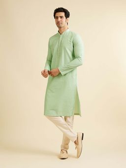Manyavar - Green Viscose Blend Embroidered Kurta with Pyjama (Set of 2)