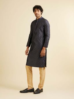 Manyavar - Blue Brocade Self Design Kurta with Pyjama (Set of 2)