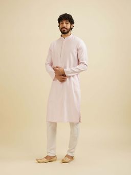 Manyavar - Pink Art Silk Self Design Kurta with Pyjama (Set of 2)