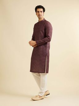 Manyavar - Purple Cotton Blend Printed Kurta with Pyjama (Set of 2)