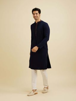 Manyavar - Blue Viscose Self Design Kurta with Pyjama (Set of 2)