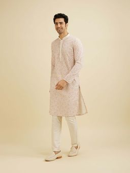 Manyavar - Pink Cotton Blend Embroidered Kurta with Pyjama (Set of 2)