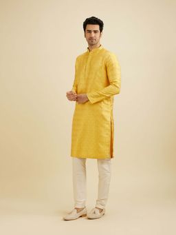 Manyavar - Mustard Brocade Self Design Kurta with Pyjama (Set of 2)