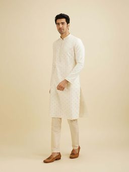 Manyavar - Cream Viscose Blend Self Design Kurta with Pyjama (Set of 2)