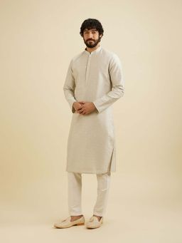 Manyavar - Grey Viscose Blend Self Design Kurta with Pyjama (Set of 2)