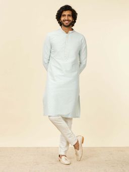Manyavar - Blue Viscose Blend Embroidered Kurta with Pyjama (Set of 2)