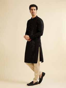 Manyavar - Black Viscose Embroidered Kurta with Pyjama (Set of 2)
