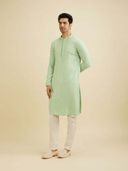 Manyavar - Green Viscose Embroidered Kurta with Pyjama (Set of 2)