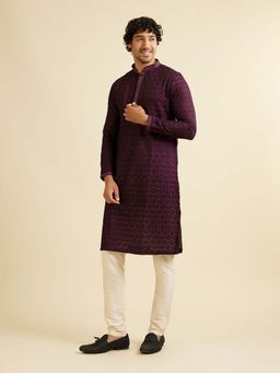 Manyavar - Purple Art Silk Embroidered Kurta with Pyjama (Set of 2)