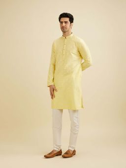 Manyavar - Yellow Viscose Blend Embroidered Kurta with Pyjama (Set of 2)