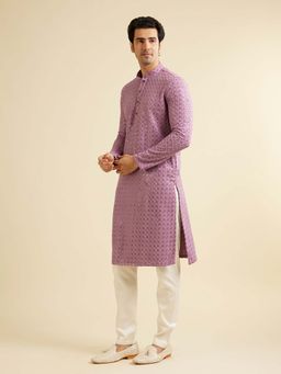 Manyavar - Purple Viscose Embroidered Kurta with Pyjama (Set of 2)