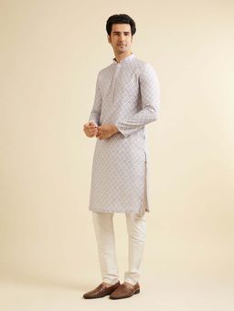 Manyavar - Purple Art Silk Printed Kurta with Pyjama (Set of 2)