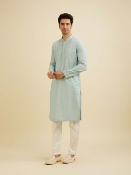 Manyavar - Blue Art Silk Embroidered Kurta with Pyjama (Set of 2)