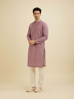 Manyavar - Pink Cotton Blend Embroidered Kurta with Pyjama (Set of 2)