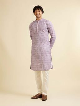 Manyavar - Purple Cotton Blend Embroidered Kurta with Pyjama (Set of 2)
