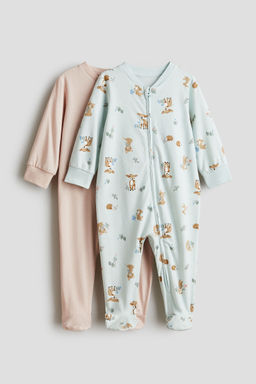 H&M - Boys Pink 2-Pack Zip-Up Sleepsuits