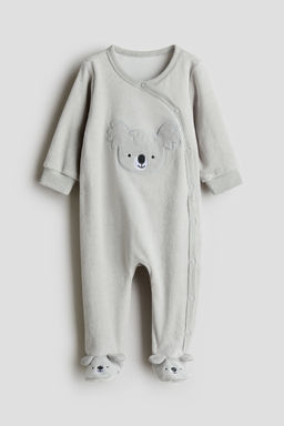 H&M - Boys Grey Velour Sleepsuit With Full Feet