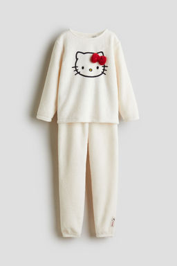 H&M - Girls White Printed Velour Pyjamas