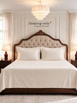 Sleeping Owls - Bronze Cotton Bedsheet with Pillow Covers