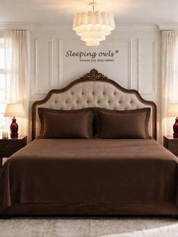 Sleeping Owls - Copper Cotton Bedsheet with Pillow Covers