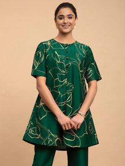 Pink Fort - Foil Print Silk Tunic - Green