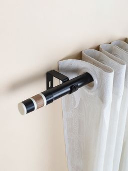 The Decor Mart - 84"-144" Bw Wood Finial Extendable Curtain Rod Black 19Mm (Hardware Included)