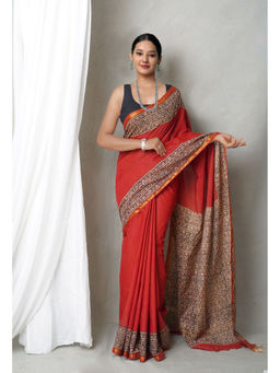 Unnati Silks - Red Bagh Printed Pashmina Sico Saree with Unstitched Blouse with Unstitched