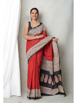 Unnati Silks - Red Bagh Printed Pashmina Sico Saree with Unstitched Blouse with Unstitched