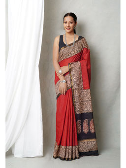 Unnati Silks - Red Bagh Printed Pashmina Sico Saree with Unstitched Blouse with Unstitched