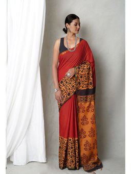 Unnati Silks - Red Bagh Printed Pashmina Sico Saree with Unstitched Blouse with Unstitched