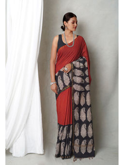 Unnati Silks - Red Bagh Printed Pashmina Sico Saree with Unstitched Blouse with Unstitched