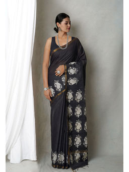 Unnati Silks - Black Bagh Printed Pashmina Sico Saree with Unstitched Blouse with Unstitched